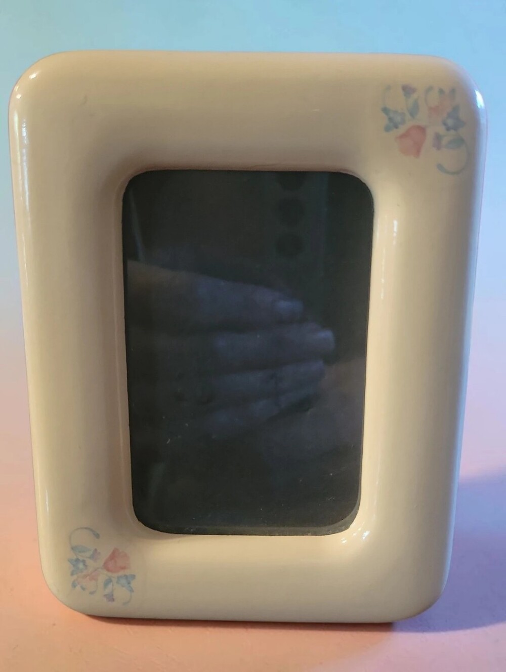 Vtg 80's Terragrafics Inc Pink Floral Mini Picture Frame Porcelain 4.25" H/3.25W